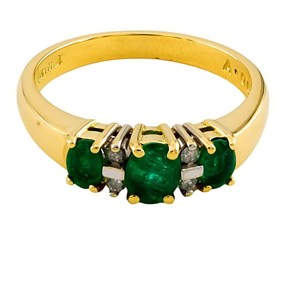 18ct gold Emerald/Diamond 3 stone Ring size L